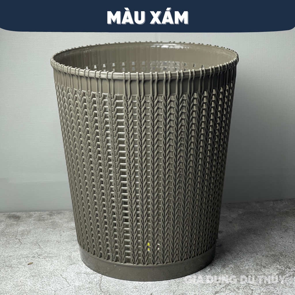 Sọt rác nhựa tròn đan mây phong cách hàn quốc dùng làm sọt rác, sọt đựng đồ màu trắng, be, nâu nhựa Việt Nhật