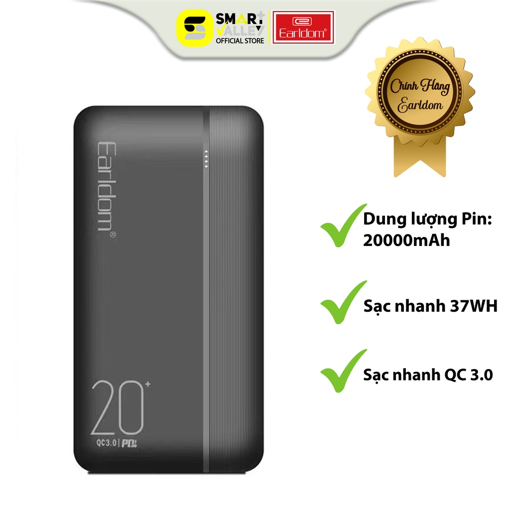 Sạc Dự Phòng Earldom 20.000 mAh tích hợp 2 cổng sạc Micro và Type-C Sạc Nhanh QC 3.0 PD – 09 -tiết kiệm thời gian sạc