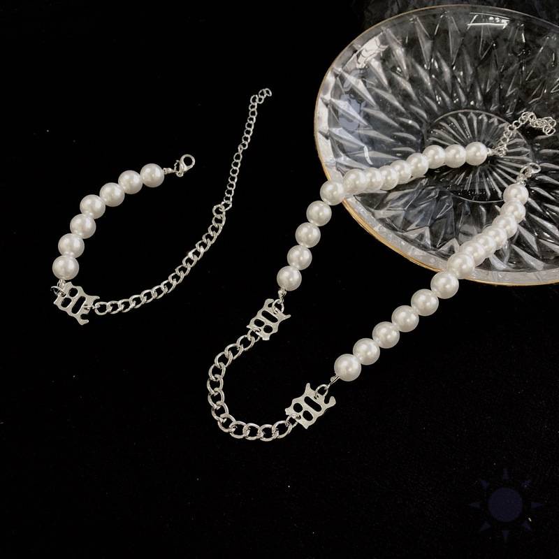 Vòng cổ choker/Vòng tay đính ngọc trai nhân tạo phong cách hip hop hàn quốc thời trang cho nữ