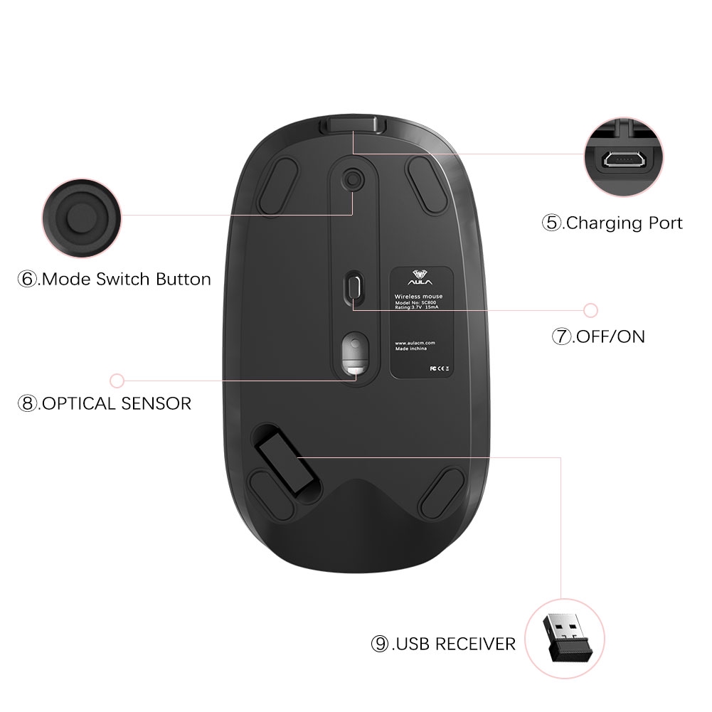 Aula Sc800 Mouse Wireless Computer Mouse