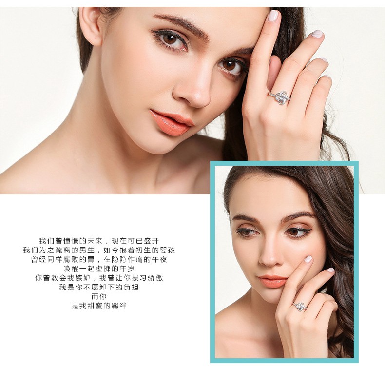 Nhẫn đeo tay kim loại mặt hình cỏ bốn lá đính đá xinh xắn dành cho nữ