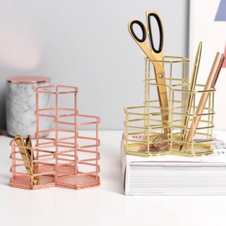 Rổ rosegold cắm bút lục giác