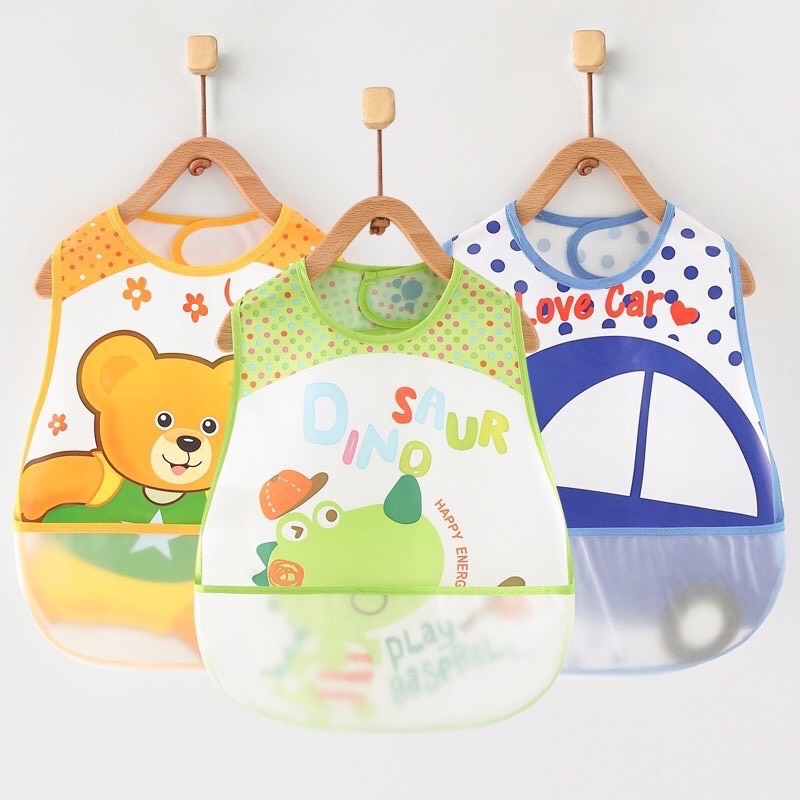 Áo yếm ăn dặm cho bé Loại không tay, chống thấm có máng hứng Nilon siêu nhẹ