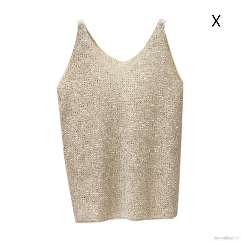 [Baywellfashion]Áo dệt kim đính kim sa lấp lánh thiết kế màu trơn thanh lịch | BigBuy360 - bigbuy360.vn