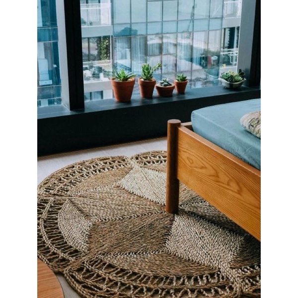 Thảm cói hoa decor, trang trí nhà cửa