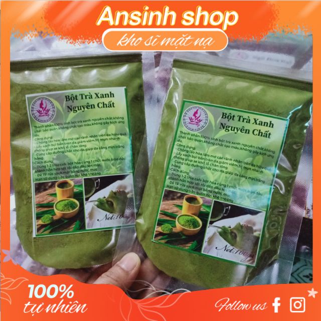 100g bột trà xanh handmade giảm mụn thâm/trắng da