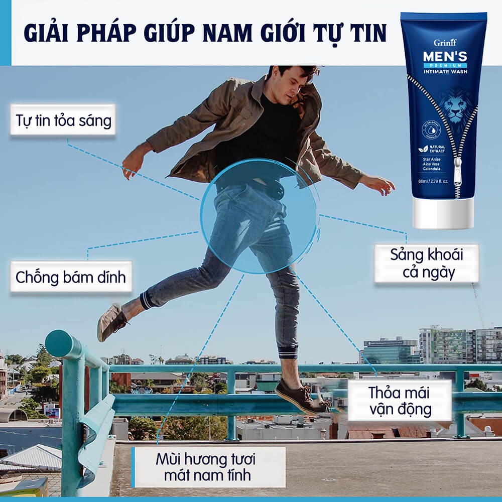 Dung dịch vệ sinh nam Grinif Men's Premium Intimate Wash 80ml cao cấp Hàn Quốc + Tặng bông tắm Than Tre