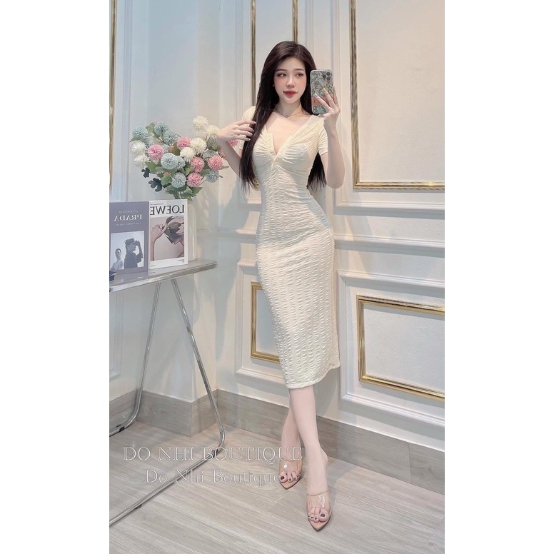 Đầm Body Cổ Vuông Nút Gài Thun Xốp Mềm Mịn