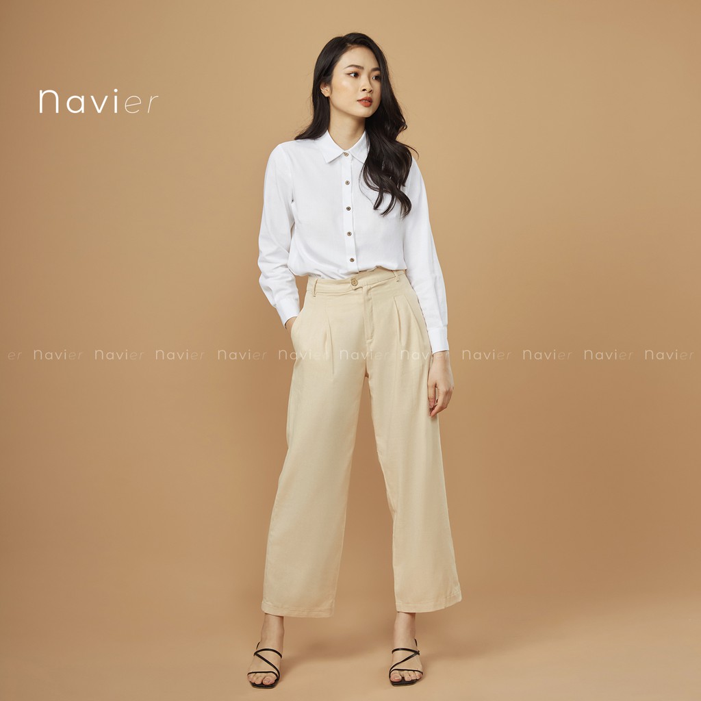 QUẦN CULLOTES RỘNG DÀI ỐNG SUÔNG - QUẦN TÂY CÔNG SỞ ỐNG XUÔNG CẠP CAO - LINEN PANTS WOMAN TROUSERS Q01 NAVIER