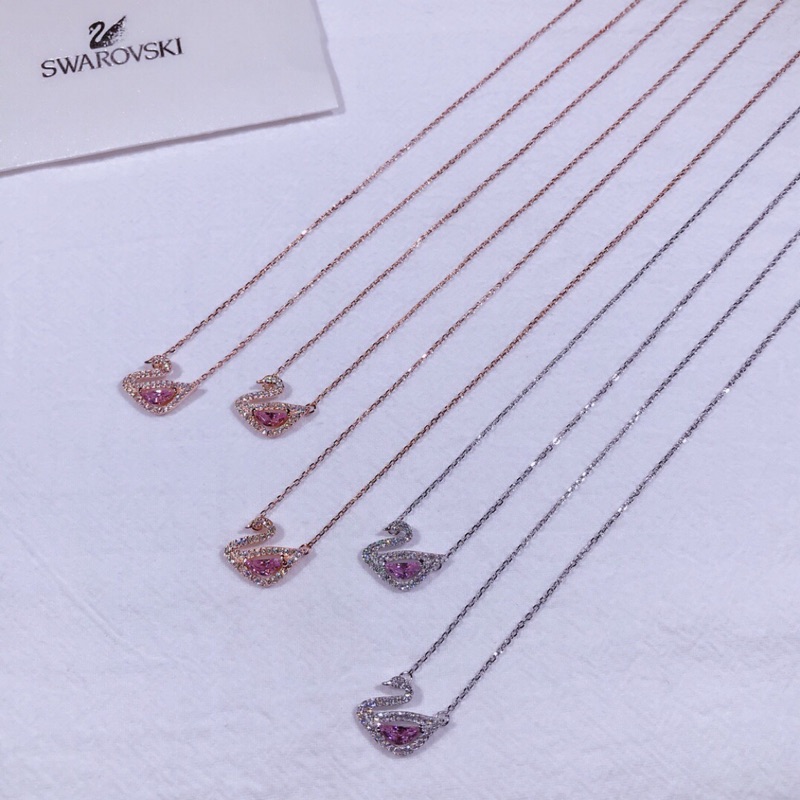 Swarovski Nhẫn Mạ Bạc 925 Đính Đá Hồng Hình Thiên Nga Xinh Xắn