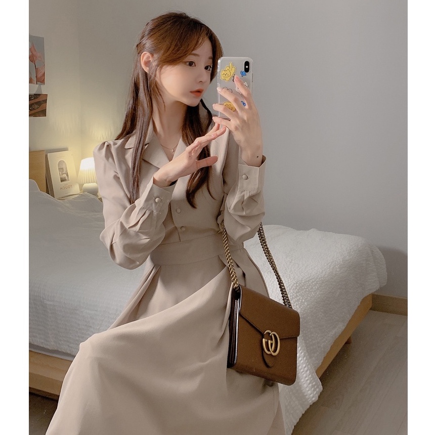 Đầm dài tay cổ bẻ thanh lịch 46679