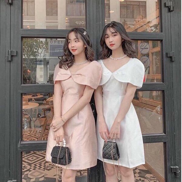 Đầm dự tiệc cưới sang chảnh, đầm tiểu thư hàn quốc thiết kế tinh tế, cổ v cánh sen tôn dáng đẹp