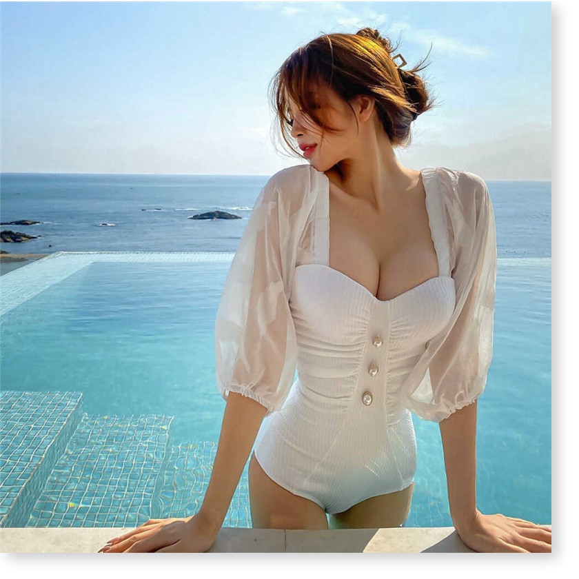 Bikini đẹp, 2021 mới người hâm mộ cổ tích áo tắm một mảnh nữ Pháp cổ điển tay phồng áo tắm sexy bikini