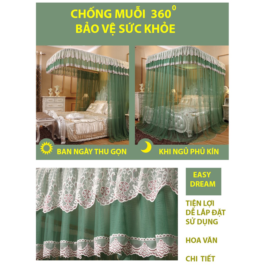 Màn khung - mùng khung inox cao cấp không khoan tường -chống muỗi màu xanh phiên bản 2020 chính hãng Easy Dream màn cưới