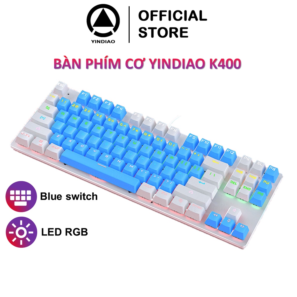 Bàn phím cơ gaming YINDIAO K400 blue switch thiết kế TKL 87 phím có LED RGB chuyên chơi game Moba FPS - Chính hãng