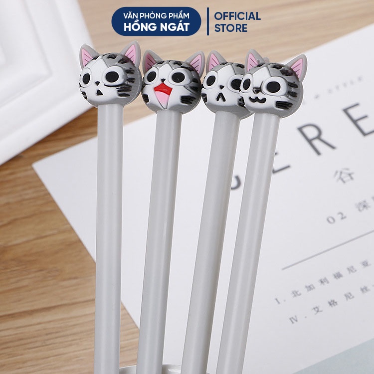 Bút bi cute mèo xám, bút bi nước mực gel đen ngòi 0.5mm nhiều màu dễ thương đồ dùng học tập văn phòng phẩm B27