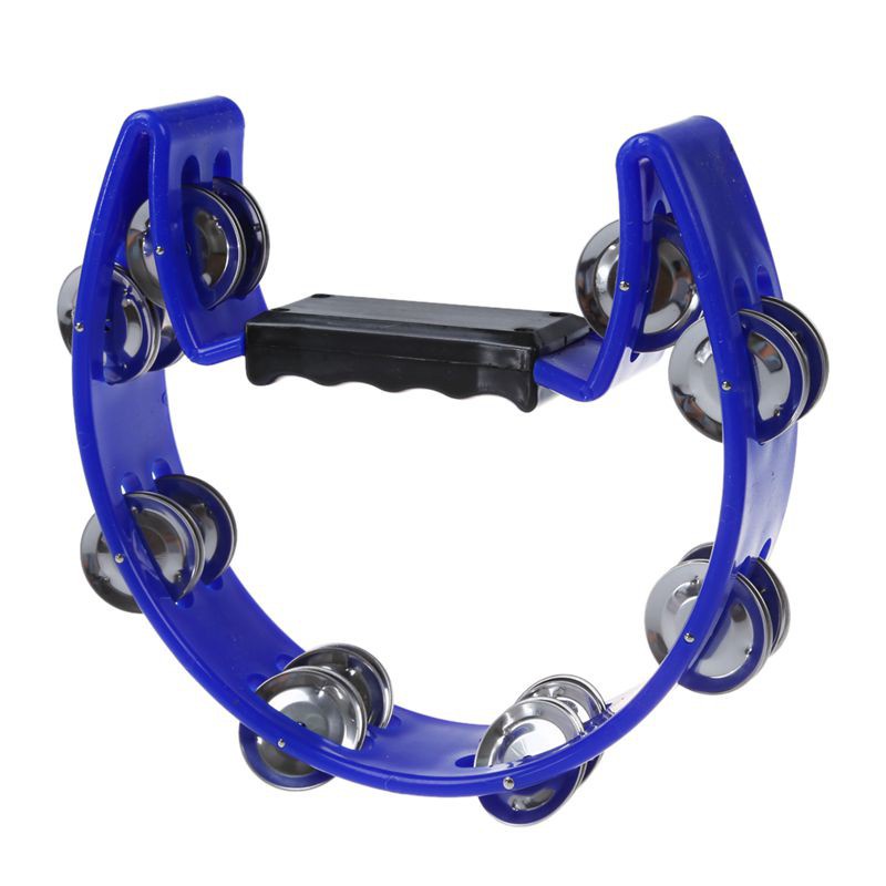 Tambourine Blue Hand Held with Double Row Metal Jingles Percussion Church Band