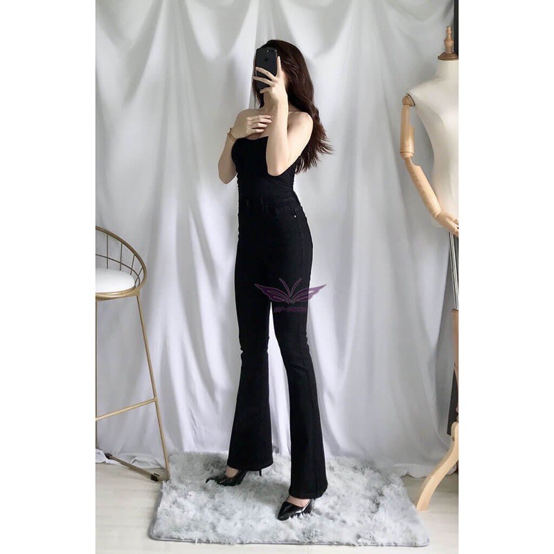 Quần jean nữ ống loe NPSHOP lưng cao hai màu đen trắng, quần bò ống loe kiểu trơn sang chảnh | BigBuy360 - bigbuy360.vn