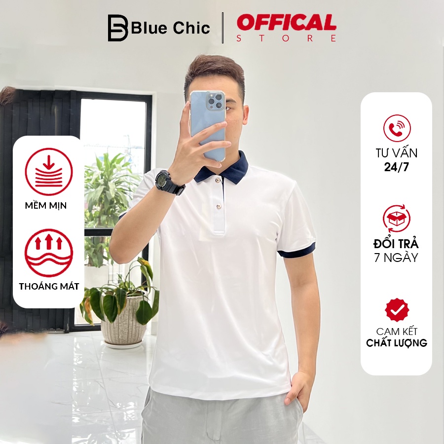 Áo Polo Nam Trắng BLUECHIC Cổ Bẻ xanh tím than Chất Liệu Poly Cá Sấu Cao Cấp Lịch Lãm NF022