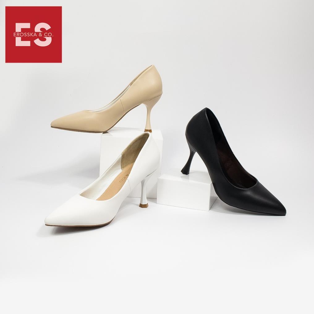 Giày cao gót Erosska mũi nhọn cơ bản gót cao 8cm màu trắng _ EP010 {