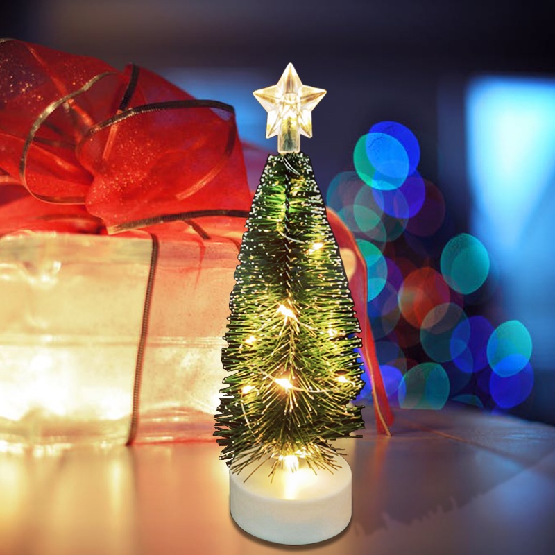 Bộ 3 Cây Thông Giáng Sinh Mini Có Đèn LED Phát Sáng Kèm Ngôi Sao / Quả Thông Nhỏ Trang Trí Cây Thông Noel