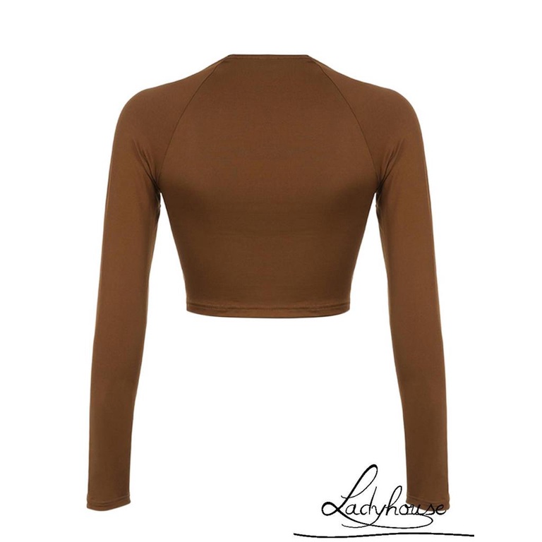 Áo Croptop Tay Dài Cổ Chữ V Màu Trơn Thanh Lịch Thời Trang Mùa Hè Cho Nữ