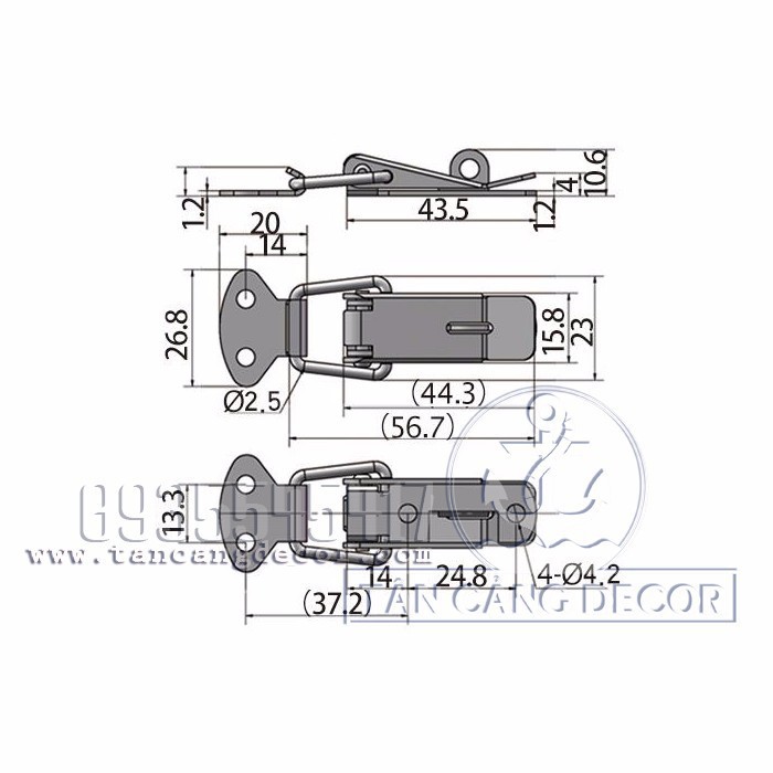 Khóa gài Inox 304 loại trơn Size S 56.7mm