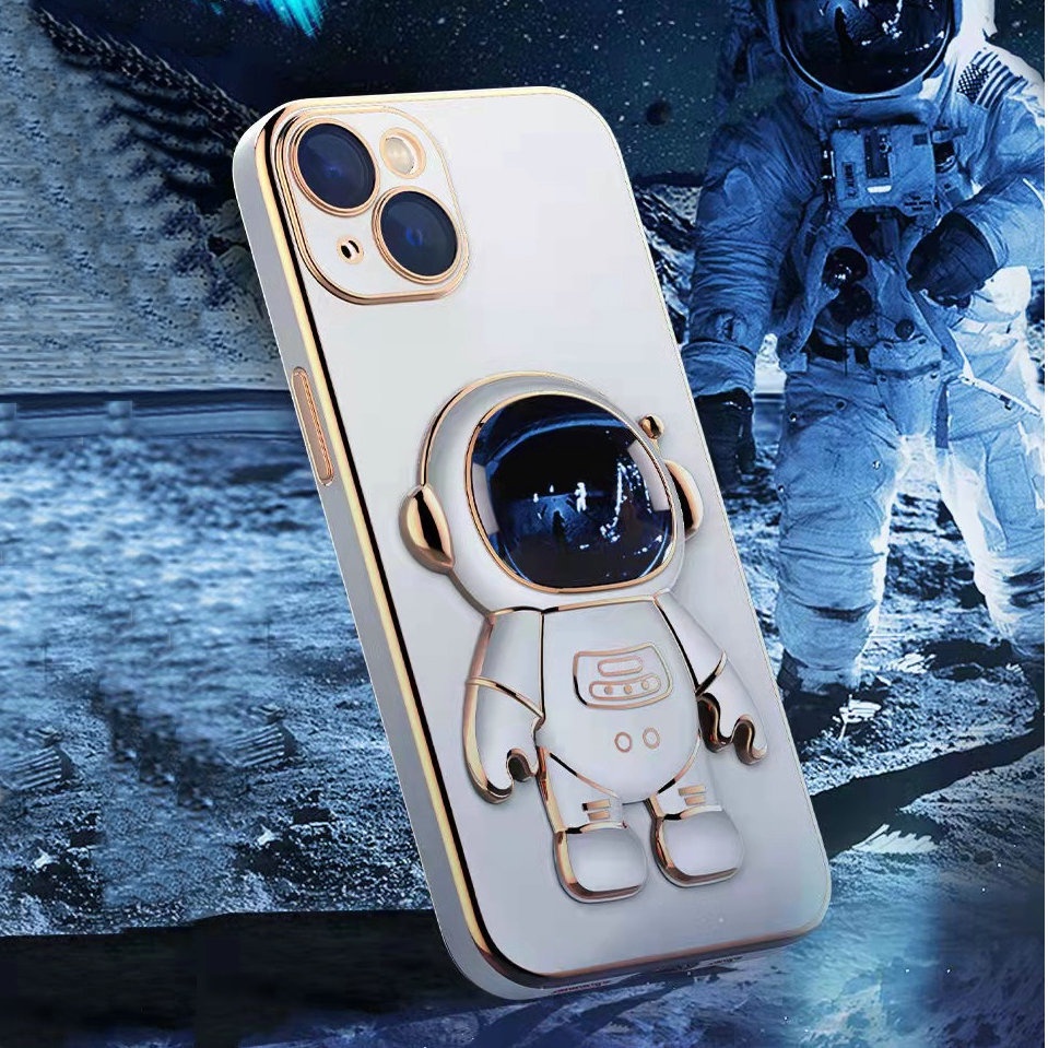 Plating Casing Samsung Galaxy A72 A12 A42 5G A71 4G A02S A03 Core A11 M11 M12 M13 M23 F23 Straight Edge Fine Hole Tpu Soft Thin Phone Case Cartoon Space Astronaut Stand Full Back Cover MMT 07