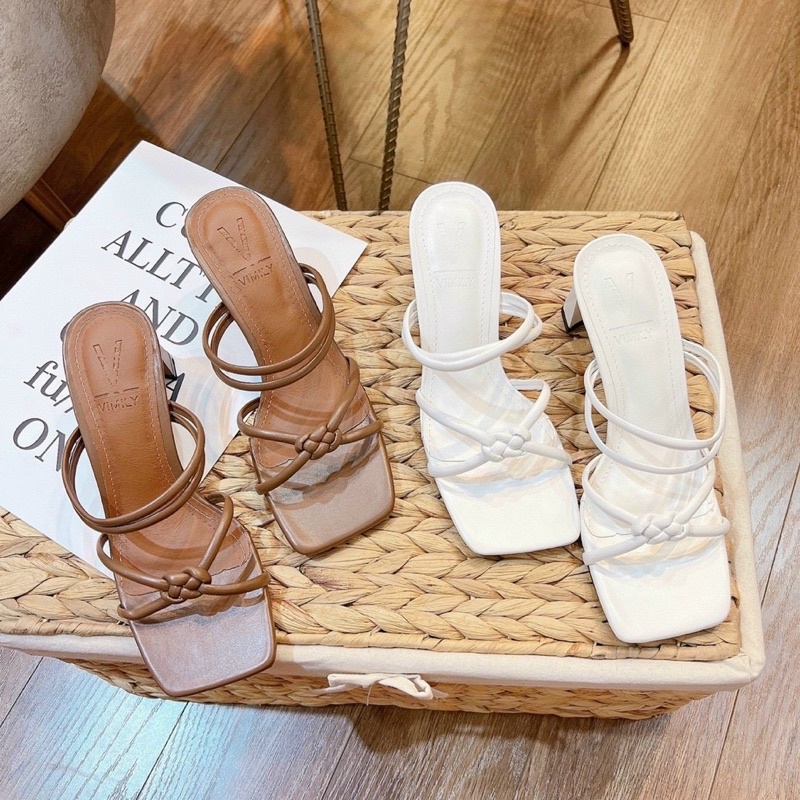 SALE Guốc dây ống đan gút da gót dẹp 5 cm