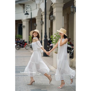 Pomelo Flower-Đầm Xô Lụa Trễ Vai
