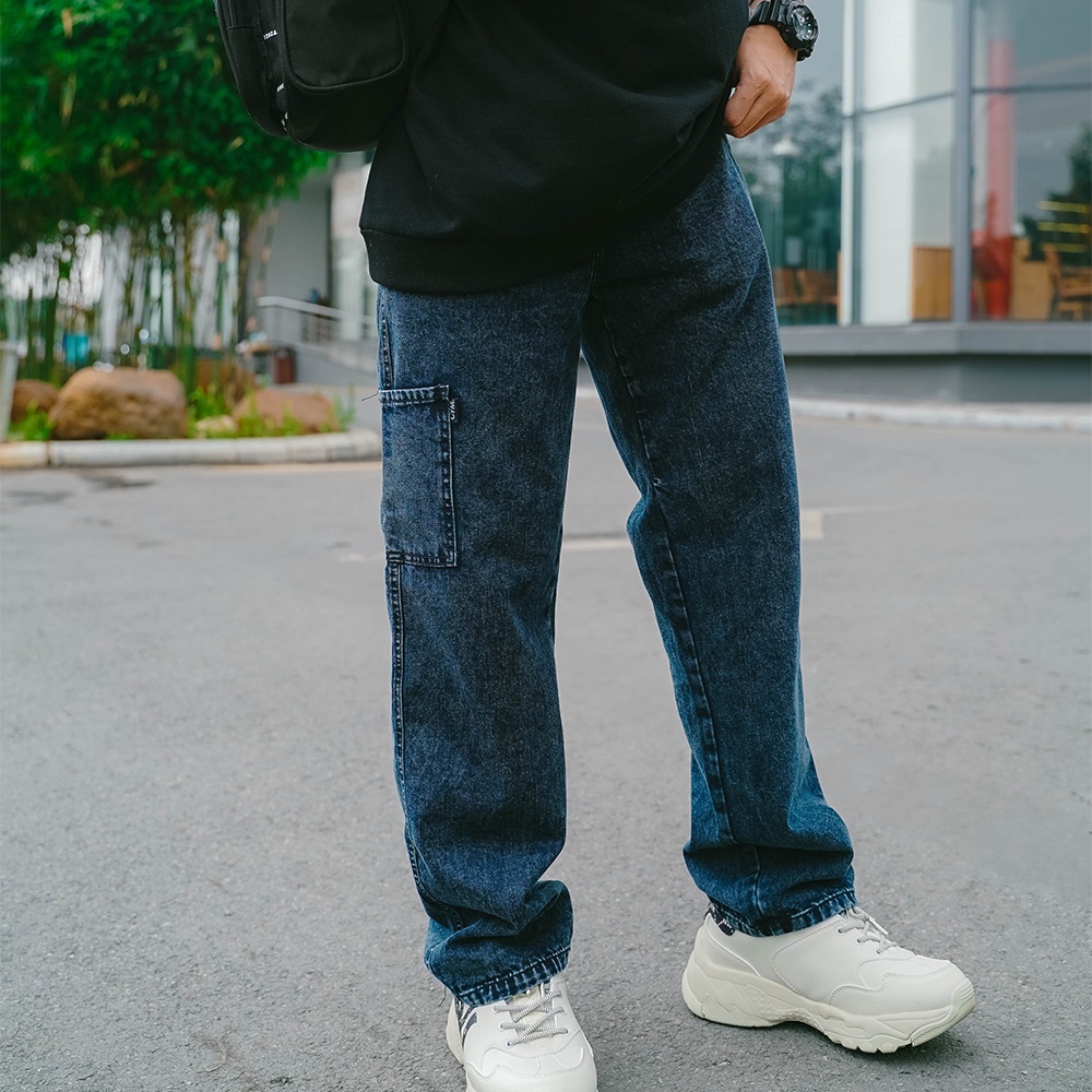 Quần Jean Ống Rộng Xuông Nam Nữ 1 Túi Gối Quần Bò Chất Rin Denim Cotton Dày Dặn Dáng Suông Dễ Phối Đồ Basic Streetwear