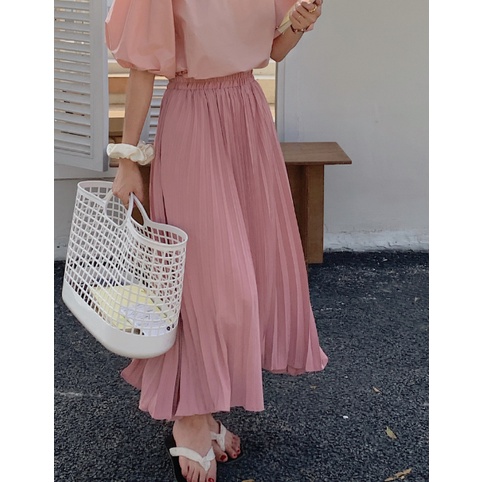 SUXI Chân Váy Maxi Dài Lưng Thun Màu Sắc Thanh Lịch