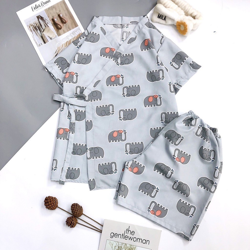 [RẺ VÔ ĐỊCH] Bộ Kimono Cộc Tay Nữ 🌸 Set pijama buộc nơ in hình cute, quần áo ngủ mặc ở nhà, mùa hè Ulzzang HOT 🌸