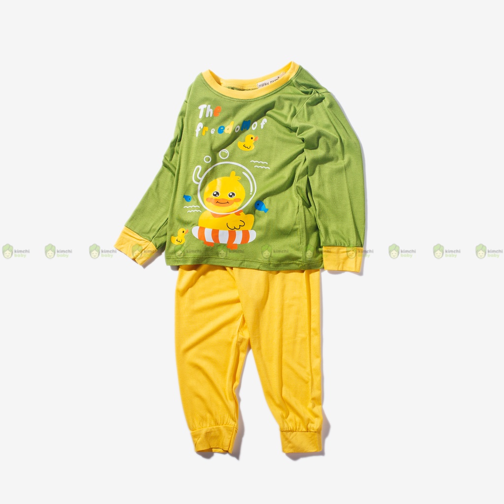 Bộ Dài Tay Cho Bé Trai, Bé Gái Minky Mom Vải Thun Lạnh  Hoạ Tiết Vũ Trụ Viền Cổ, Đồ Bộ Dài Tay Cho Bé Mặc Nhà MKMTD2204