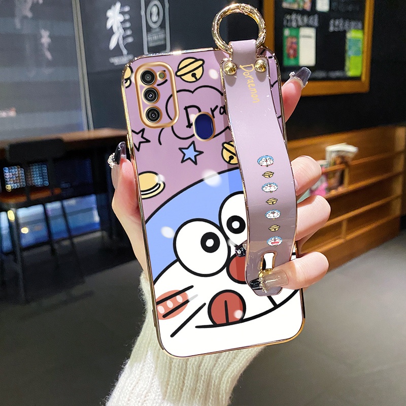 Ốp Điện Thoại Chống Sốc In Hình Mèo Doraemon Mạ Điện Dễ Thương Cho Samsung galaxy M21 M30s