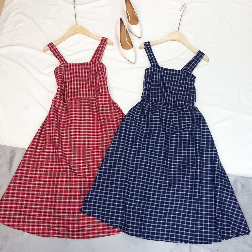 Váy Kẻ 2 Dây Nhún Ngực Vintage ❤️freeship ❤️ ảnh thật | BigBuy360 - bigbuy360.vn