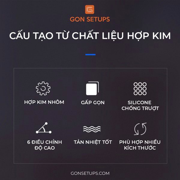 Giá đỡ laptop, giá kê Macbook cao cấp hợp kim nhôm giúp tản nhiệt tốt GỌN Setups