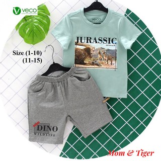 Quần Áo Trẻ Em, Đồ Bộ Bé Trai Tay Ngắn Cao Cấp Mom & Tiger In Hình Khủng Long 3D Cho Bé Từ 1 Tuổi Đến 10 Tuổi