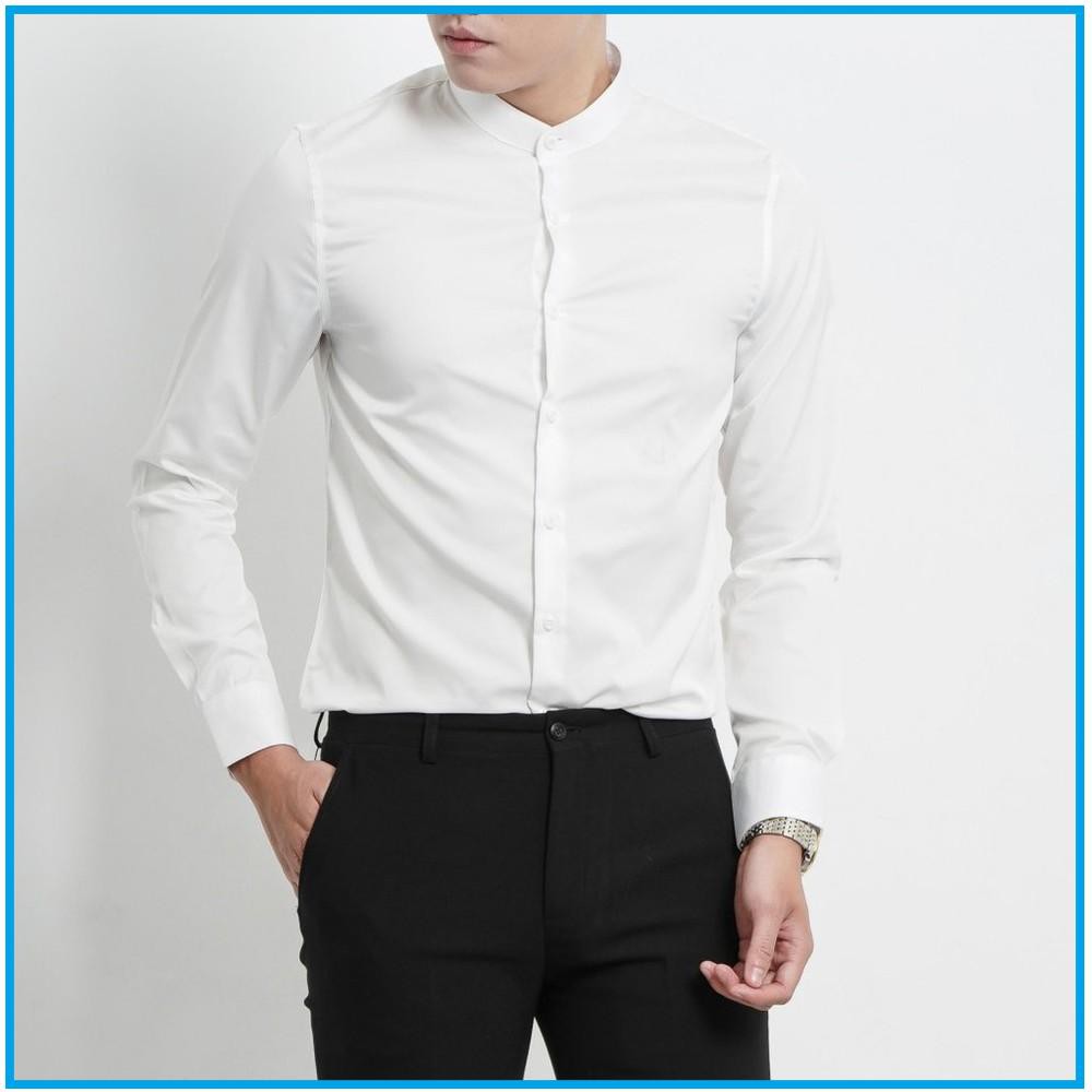 Áo sơ mi nam Áo sơ mi cổ tàu nam màu trắng