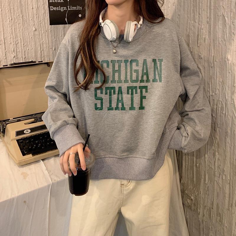 Áo Sweater Dáng Rộng In Chữ Phong Cách Hàn Quốc Năng Động Cho Nữ