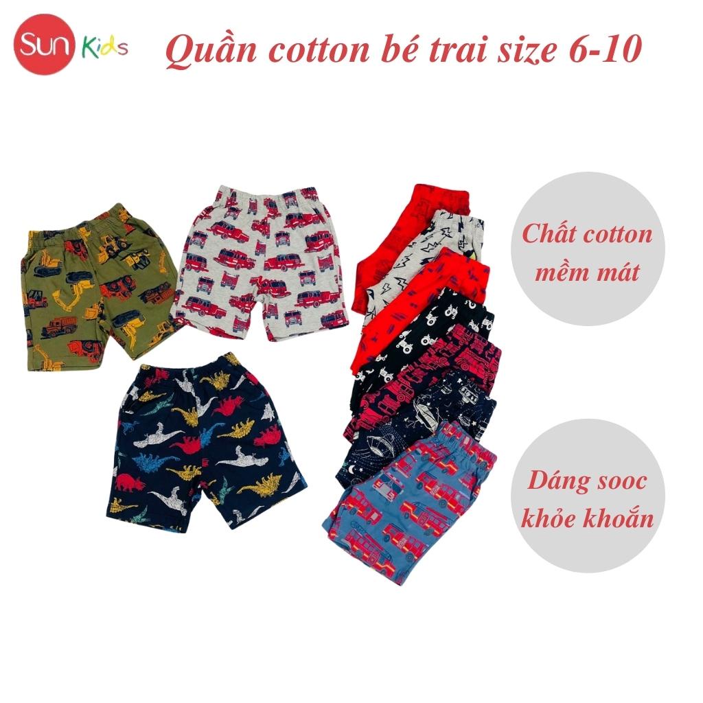 Quần đùi bé trai SUNKIDS, quần short bé trai chất cotton mềm mát, size 6-10 tuổi nhiều màu