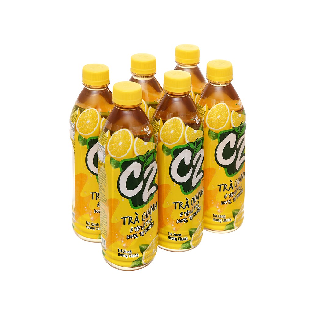 Lốc 6 chai trà xanh C2 hương chanh 455ml