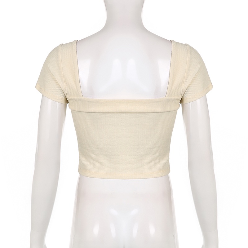 Áo Thun Cotton Cổ Vuông Màu Trơn Thời Trang Mùa Hè Cho Nữ