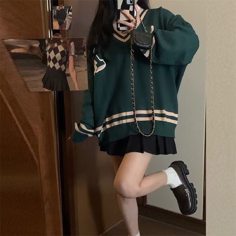 Áo len nữ cổ V phối viền style siêu xinh hàng loại 1 - hàng có sẵn