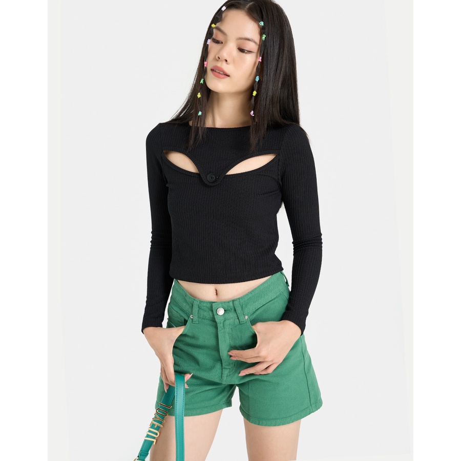 Áo Thun Thời Trang JUNO Gân Tay Dài Thiết Kế Cutout JNATH035