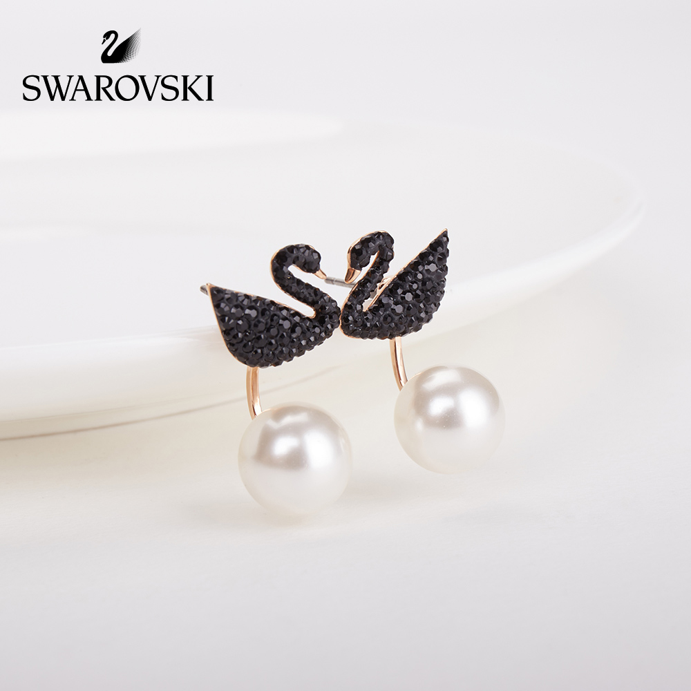 Bông tai nữ hình thiên nga đen đính đá pha lê swarovski thời trang cá tính