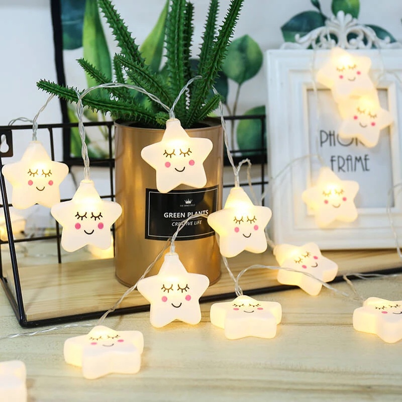 Dây đèn LED hình ngôi sao mặt cười dễ thương dài 1.5m 3m