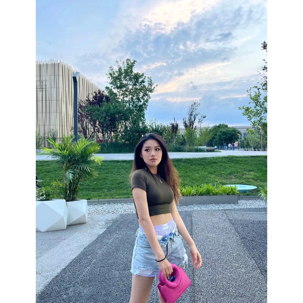 Ruffian and young style 2022 early autumn denim shorts loose hollow-out fake two-piece stitching high waist pants trendy ins2022