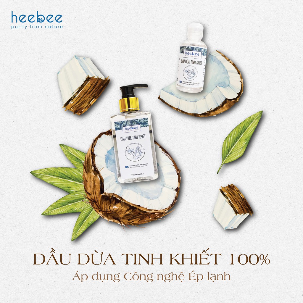 Dầu dừa Tinh khiết Không mùi mềm da, mượt tóc Heebee - Extra Virgin Coconut Oil 50ml - 150ml