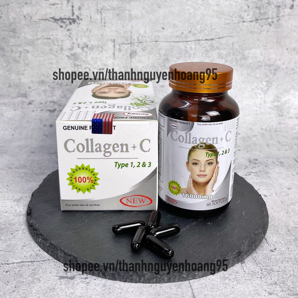 Viên uống COLLAGEN +C bổ sung collagen, vitamin e giúp chống lão hóa, cải thiện nếp nhăn - Hộp 60 viên dùng 30 ngày